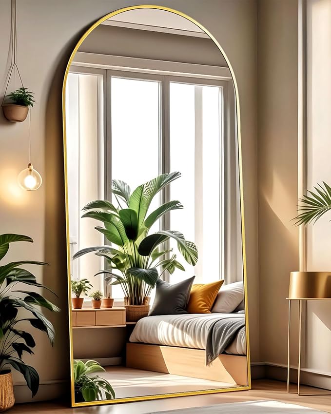 Full Length Floor Mirror - 71x30 Inches Oversized Arched Wall Mirror, Gold Standing Mirror for Bedroom, Living Room, Dressing Room - Elegant Freestanding & Leaner Mirror for Home Decor