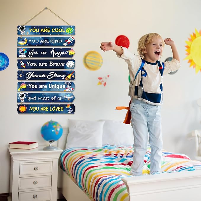 8 PCS Wood Sign Kids Room Decor (Space)