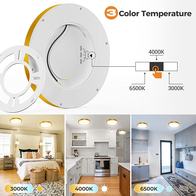 slochi 1Pack LED Flush Mount Ceiling Light Fixture, 9 Inch Light Fixture, 3000K-4000K-6500K Round Flat Bedroom Lights, Closet Round Surface for Bathroom Laundry Bedroom Hallway