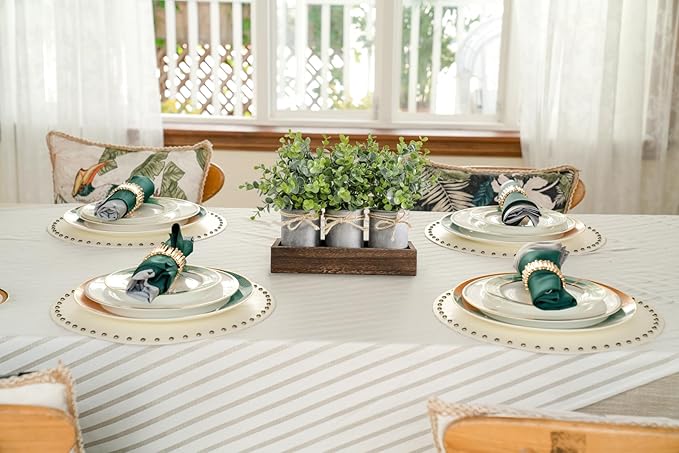 Dahey Centerpiece Table Decorations Coffee Table Decor Wood Tray 3 Galvanized Pots with Artificial Eucalyptus Plants Farmhouse Decor Table Centerpieces for Dinning Living Room Bath Kitchen, Brown
