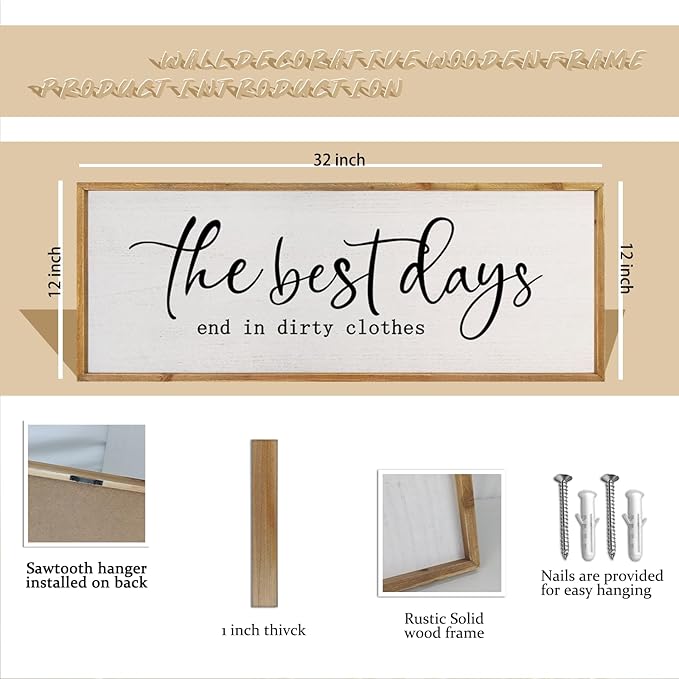 comurdyo Humorous Laundry Room Sign Wall Decor Inspirational Quote 32×12 Inch Motivational Quote for Washroom Rustic Farmhouse Large Funny Wall Hanging Art (Wood)