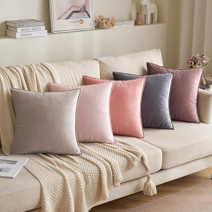 MIULEE Dark Grey Velvet Throw Pillow Covers 24x24 Soft Decorative Solid Square Euro Sham Cushion Cases Pack of 2 Modern Luxury Home Decor for Couch, Sofa, Bedroom
