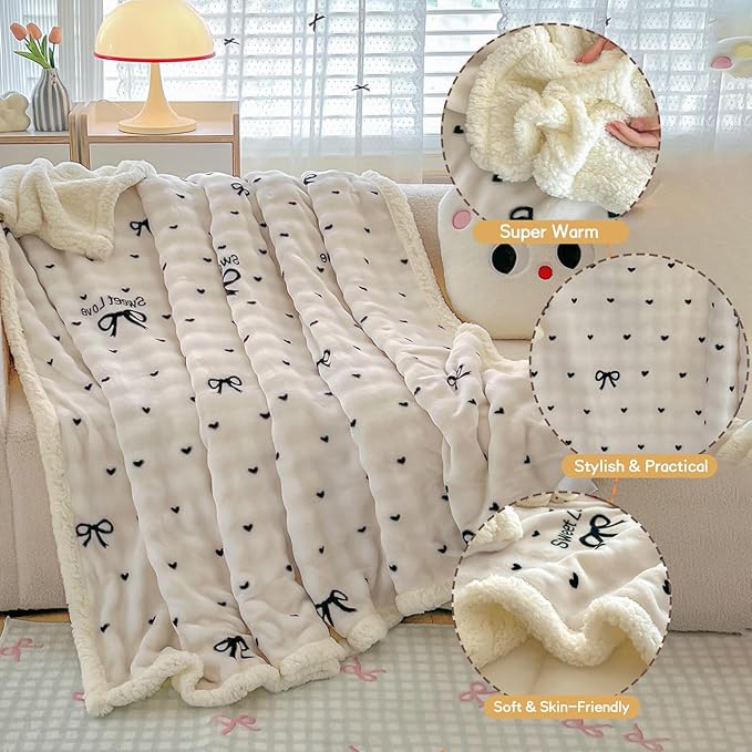 Fluffy Reversible Fleece Blanket Queen Size 90"x90" - Soft Warm Throw for Bed/Couch - Stylish Winter Home Decor, Christmas Birthday Gift for Women Girls