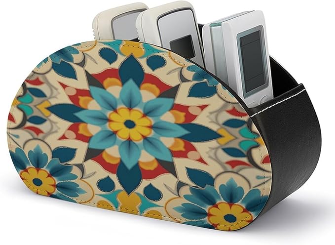 Colorful Arabic Editable File Yellow Remote Control Holder Organizer Box with 5 Compartment PU Leather Bedside Storage Caddy Remote Organizer for Controller Media Player Pen/Pencil Storage