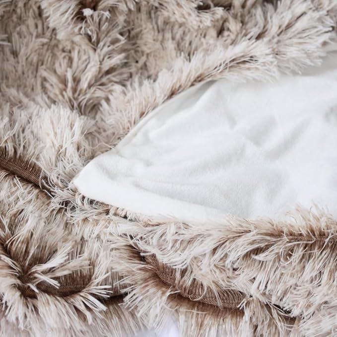 Plush Super Soft Blanket Bedding Sofa Cover Furry Fuzzy Fur Warm Throw Qulit Cozy Couch Blanket for Winter (63"x79",Brown and White)