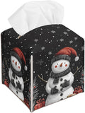 Black Christmas Snowman Tissue Box Cover Holder, Snowflake Leather Tissue Box Cover Square, Xmas Gift Ideas for Family Friends, Bathroom Kitchen Car Office Home Table Decor(5.2 Inches)-B07
