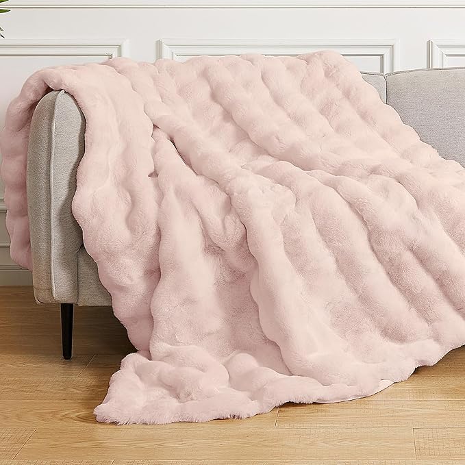 Pink Fluffy Double Sided Blanket for Couch Living Room Faux Fur 50x60 Fuzzy Throw No Shed Blanket for Bed Soft Furry Bed Cozy Comforter Home Decor Gifts 860 GSM