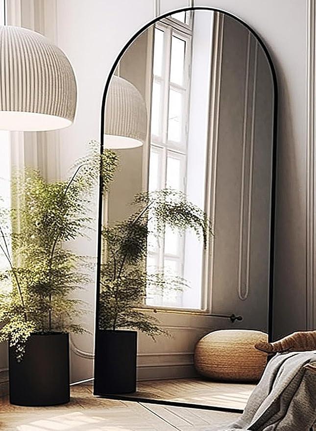 Full Length Mirror, Arched Floor Mirror, 34" x 76" Oversized Full Length Mirror, Freestanding, Full Body Mirror, Arch Mirror Full Length, Wall Mounted Mirror for Bedroom, Black