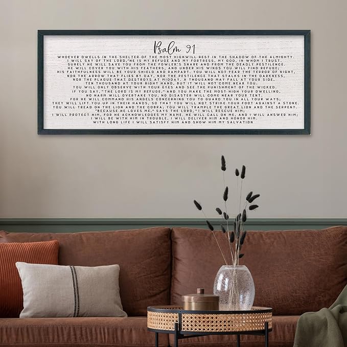 comurdyo Psalm 91 Wall Art Decor 40"X15" Christian Sign for Bedroom Family Bible Verse Large Wood Framed Wall Hanging (Black)