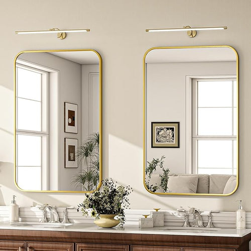 20x28 Inch Bathroom Mirror - Wall Mounted Vanity Mirror with Round Corner Aluminum Alloy Frame, Hanging Horizontally Vertically for Living Room, Bedroom, Hallway as Home Decor, Gold