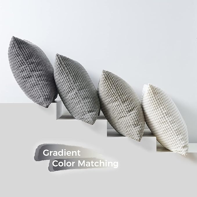 Topfinel 4 Packs Grey Decorative Throw Pillow Covers 26x26 Inch for Living Room Couch Bed Sofa, Boho Western Farmhouse Home Decor, Square Soft Moss Corduroy Fall Cushion Case 65x65 cm