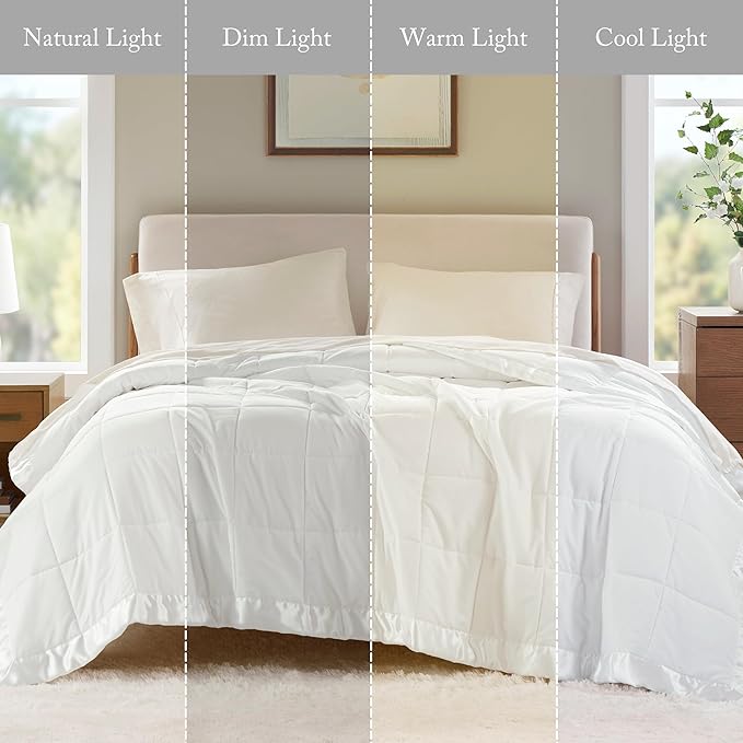 Madison Park Windom Down Alternative Blanket, Premium 3M Scotchgard Moisture Wicking Treatment, Lightweight and Soft Bed Cover For All Season, Satin Trim, White King