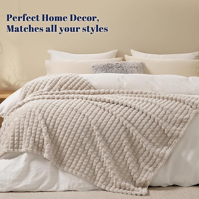 PHF Luxury Soft Fleece Throw XL Blanket, No Shed No Pilling, 380GSM Fluffy Cozy Throw Blankets for Couch Sofa, 50"x70", Lightweight Warm Bedding for Home Decor, Ideal Gift for Women, Oak