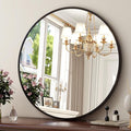 18-Inch Round Wall Mirror with Aluminum Alloy Metal Frame - Ideal for Entryway, Bathroom, Vanity, Living Room - Black Finish Circle Mirror for Stylish Home Decor