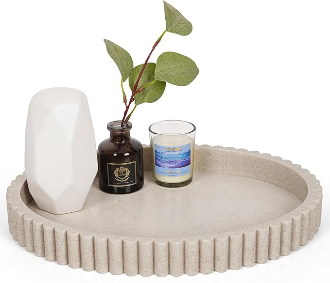 Oval Tray for Coffee Table Decor, 13" Resin Coffee Table Trays, Table Centerpieces Decorative Tray for Home Decor, Modern Decorative Centerpiece Trays, Beige Resin