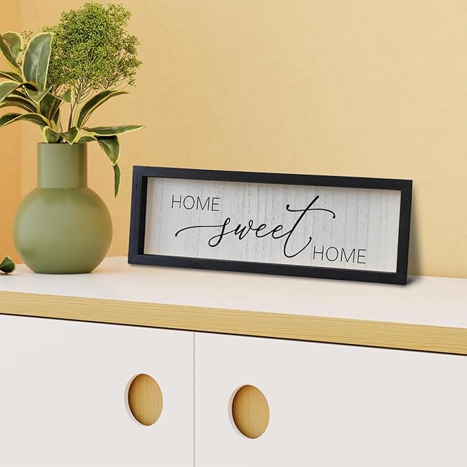 comurdyo Living Room Home Sweet Home Sign Wall Decor 16"×6" Small Home Vintage Farmhouse Minimalist for Wood Framed Dining Room Wall Plaque Hanging Horizontal Art Decor (Black)