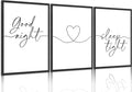 3Pcs Minimalist Style Wall Art Bedtime Quotes Painting Picture Wall Decor Good Night Sleep Well Black Line Art Heart Shape and Phrase Poster Print Artwork for Living Room Bedroom Home Decoratio
