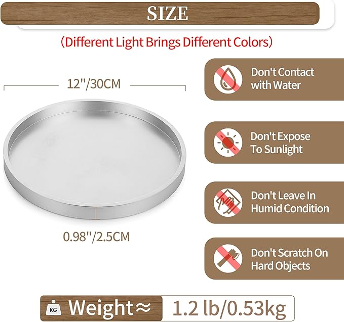 Hanobe Candle Plate Holder Tray: Champagne Sliver Round Wood Candle Plate Decorative Centerpiece Small Tealight Pillar Trays for Living Room Dining Coffee Table Home Decor