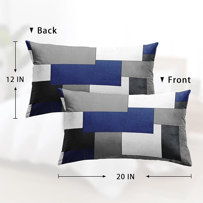 Emvency Set of 2 Dark Blue Geometric Throw Pillow Cover Black Grey White Painting Abstract Checkered Design Decorative Pillow Case Modern Home Decor Standard Square 12x20 Inch Cushion Pillowcase