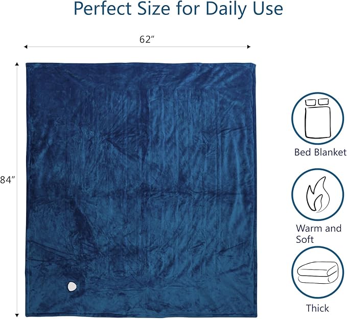 Tefici Electric Heated Blanket Twin,Super Cozy Soft 2-Layer Flannel 62" x 84" Heated Twin Size with 3 Heating Levels 8 Hours Auto Off, Machine Washable, ETL and FCC Certified, Home Office Use, Blue
