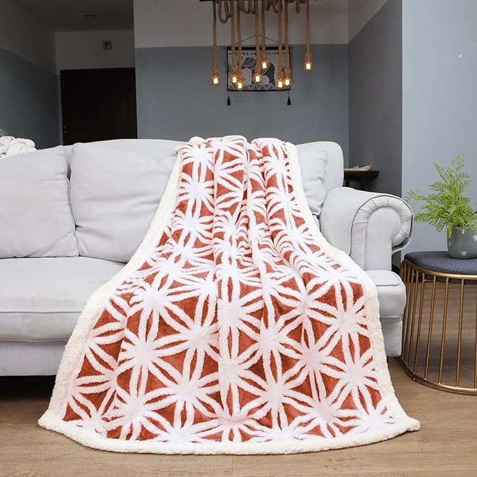 LOMAO Sherpa Fleece Blanket Easter Gifts for Mom Cozy Soft Throw Blanket for Women Men Dual Sided Couch Sofa Bed Blanket (Coral, 60''x80'')