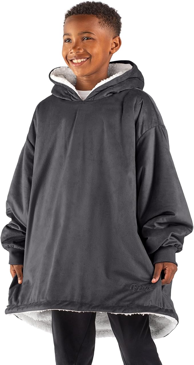 Bare Home Wearable Blanket Hoodie - Soft Plush Sherpa - Warm and Cozy - Oversized Wearable Blanket - Adult & Kid Sizes