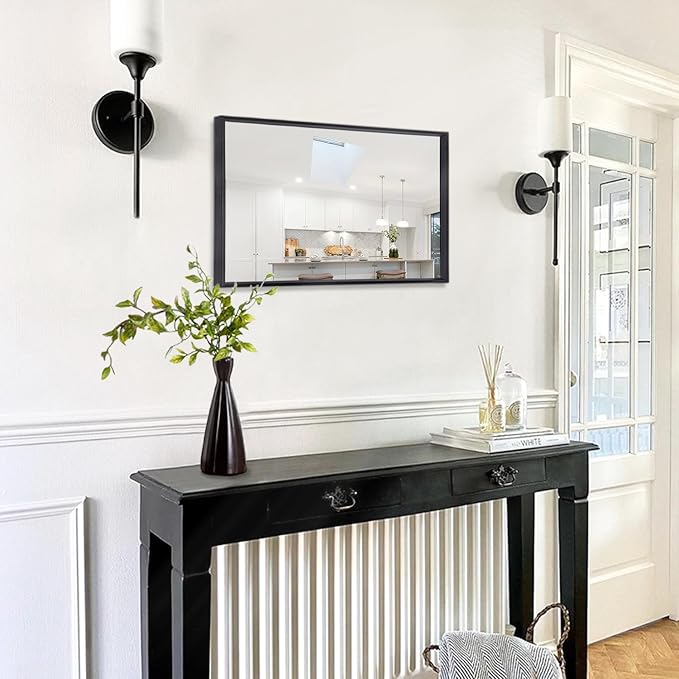 AAZZKANG Black Mirrors for Wall Rectangle Metal Framed Mirror Large 20"x16" Modern Decorative for Bedroom Bathroom Living Room Entryway Hanging Vertically or Horizontally
