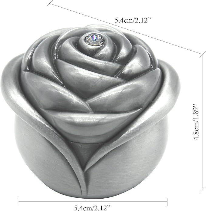 Vintage Rose Flower Style Antique Women Trinket Jewelry Gift Box Necklace Earrings Ring Storage Case, Sliver, Small