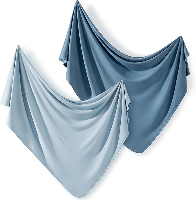 GRSSDER 2 Pack Newborn Swaddle Blanket, Ultra Soft Stretchy Jersey Knit Extra Large Size 33 x 44 Receiving Blankets for Easy Swaddling Baby Snug and Cozy