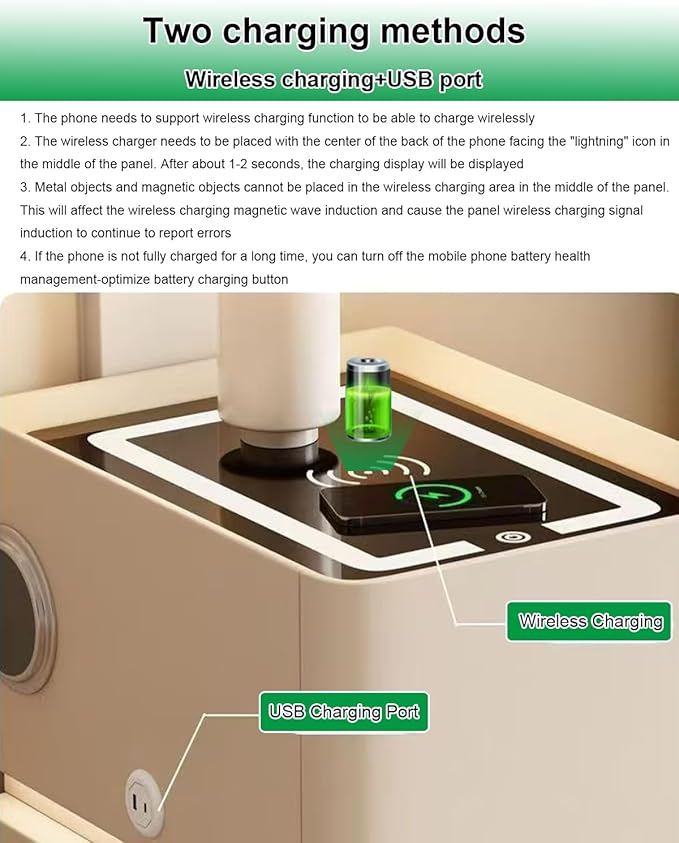 Smart Narrow Nightstand with 3 Drawers 11.8" W x 15.7" D x 25.2" H, Charging Nightstand, Modern Leather Bedside Table, Password Lock, LED Sensor Light, USB Port (3 Drawers, Black)