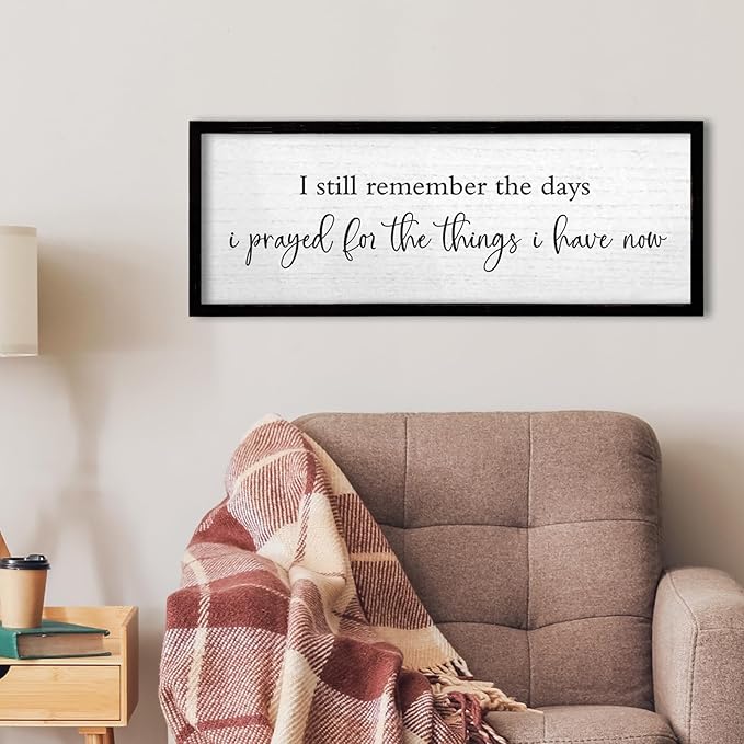 TQianJiang Inspirational Quote Bible Verse Wall Decor I Still Remember the Days I Prayed Sign 24"×10" Christian Grateful Motivational Religious Art for Catholic Living Room Large Wall Hanging (Black)