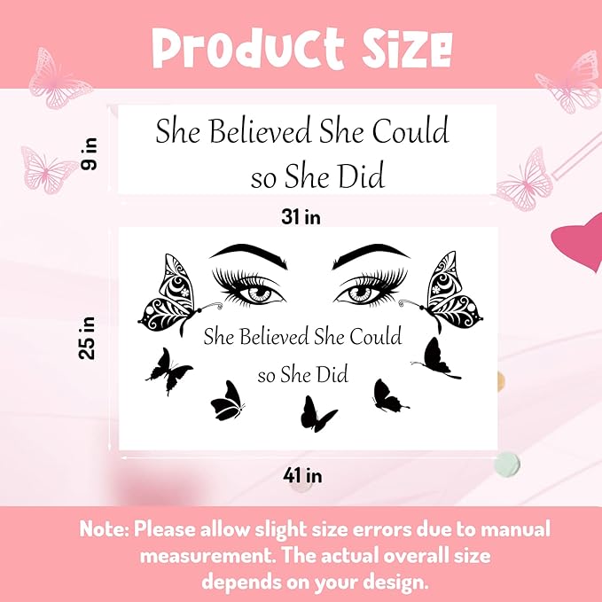 Inspirational Wall Decal Quotes Eyelash Eyes Wall Stickers Motivational Word Letter Decals She Believe She Could So She Did Wall Art Positive Sayings Sticker for Women Girls Bedroom Living Room Decor