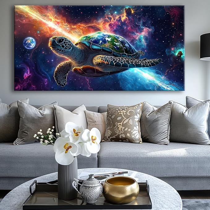 Canvas Wall Art - Modern Turtle cosmic landscape Paintings for Living Room, Bedroom Wall Decor, Framed Wall Art for Home or Office Decoration, Large Art 60x30in