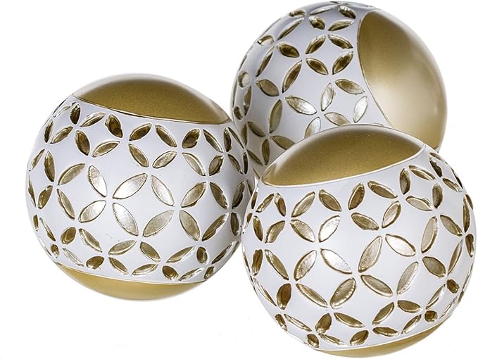 Creative Scents Schonwerk Diamond Lattice Decorative Orbs for Bowls and Vases (Set of 3) Resin Spheres Balls for Living, Dining Room Decor - Coffee Table Centerpiece Home Decor - Great Gift Idea