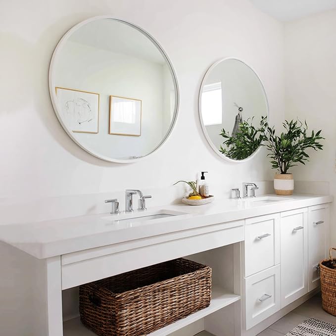 White Round Mirror 24 inch, 2 Pack White Circle Mirror, Round Bathroom Mirrors Metal Frame for Bathroom, Bedroom, Living Room, Hallway.