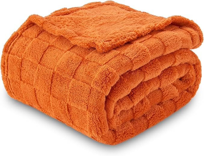 NEWCOSPLAY Super Soft King Blanket Orange Premium Silky Flannel Fleece 3D Checkered Lightweight Bed Blanket All Season Use (Orange Checkered, King(90"x110"))