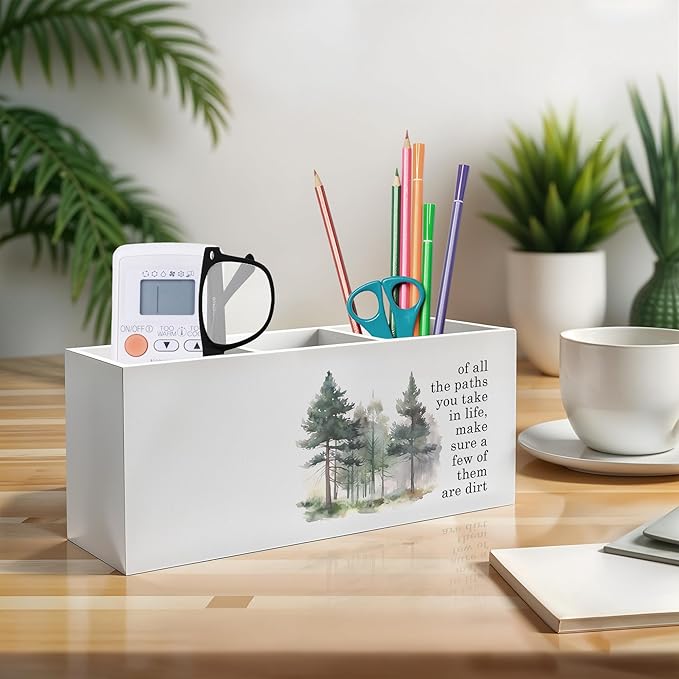 Watercolor Forest Inspirational Pen Pencil Holder, Motivational Desk Decor, of All the Paths You Take in Life Pencil Pen Holder Organizer for Home Office Desk Accessories