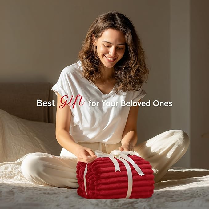INFIIXSO Sherpa Fleece King Size Blanket - Super Soft & Warm Striped Fleece, Cozy Plush Fluffy Large Bed Blanket All Season Use (Red, 104x90 Inches)