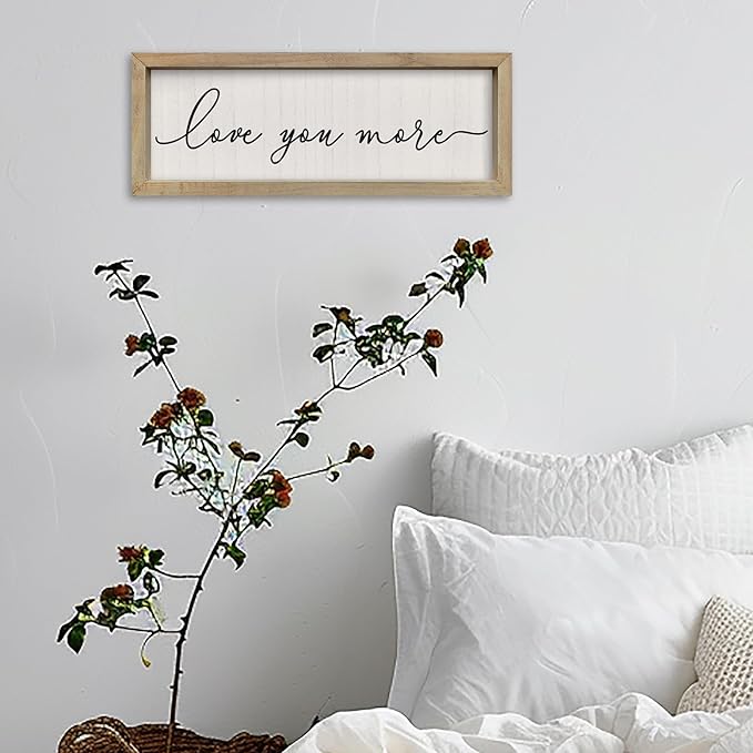 SRSZHIYUE I Love You More Sign16 X6 Vintage Love Quotes Theme Couples Wall Decor Framed Wood Above Over Bed for Master Bedroom Minimalist Wedding Gift Wall Art Hanging (Wood)