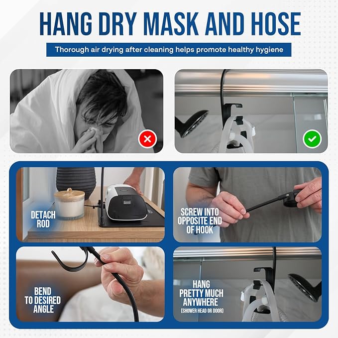 CPAP Protector Mat & CPAP Hose Holder – Insulate Hose Cover - Bedside CPAP Accessories Organizer with Hook for Mask & Tubing, Keeps Your Setup Neat, Tidy & Ready Every Night (Extra Tall)