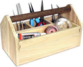 Ikee Design Small Natural Wood Color Wooden Craft Tool Box Caddy with a Handle for Storage Tool, Makeup, Collections with 5 Compartments for Storage and Organizing, 10 W x 5.1 D x 3.5 H in