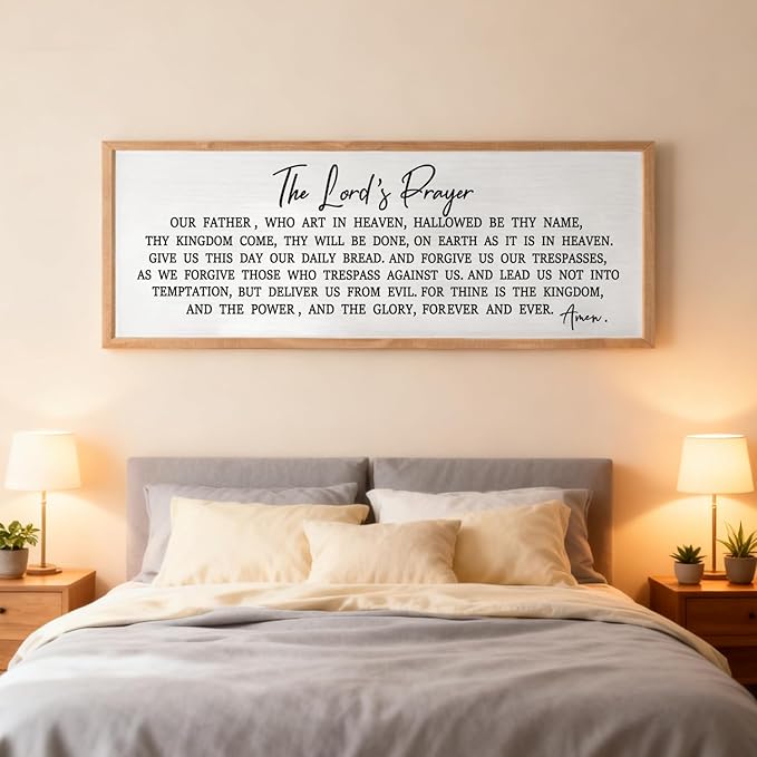 Our Father Prayer Bible Verse Framed Wall Art, 40''×15'' Rustic Religious Christian Lords Prayer Sign for God Jesus Christ Prayer, Horizontal Holy Inspirational Catholic Scripture Decor