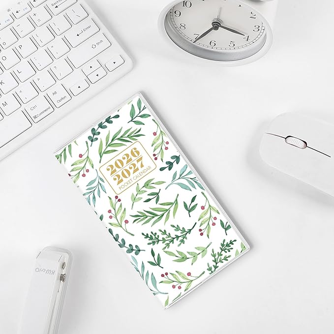Pocket Calendar 2026-2027, Green Monthly Planner 2026-2027 - 3.7" x 6.7" - Runs from January 2026 Until December 2027, 2026 Pocket Calendar with PVC Cover for Organizing & Planning