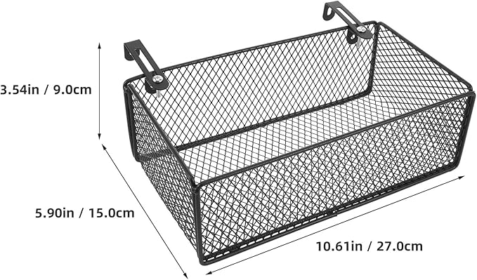 Garneck Adjustable Black Hanging Bedside Caddy with Metal Hooks for Dormitory Storage Bedside Organizer Basket for College Beds for Books Chargers and Accessories