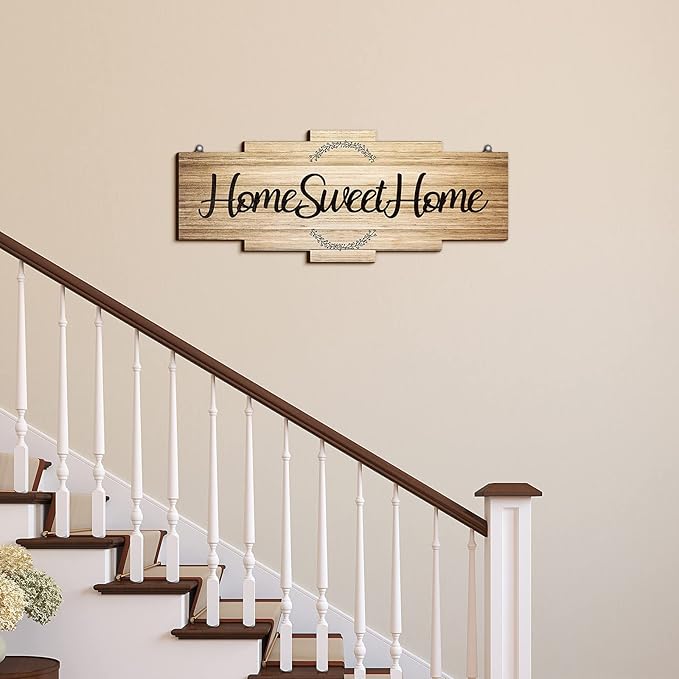 Jetec Home Sweet Home Sign, Rustic Wood Room Wall Decor, Farmhouse Plaque Wall Hanging Wooden Sign for Bedroom, Living Room, Wedding Decor(Wood Color)