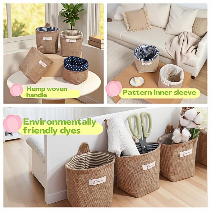 Washable Cotton Linen Hanging Organizer Bag for Door Wall Bedside | Washable Storage Pockets | Space Saving ，Reusable Closet Organizer (2Pack) (Deep blue dots+yellow stripes)