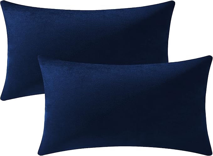 DEZENE Lumbar Pillow Covers 12x20 Navy Blue: Pack of 2 Cozy Soft Velvet Rectangular Modern Luxury Decorative Throw Pillow Cases for Sofa Couch Living Room Bed Home Decor