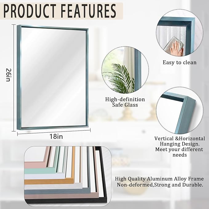 AAZZKANG Large Wall Mirror Decor Metal Framed Mirrors 26"x18" for Bedroom Bathroom Entryway Dressing Room Rectangle