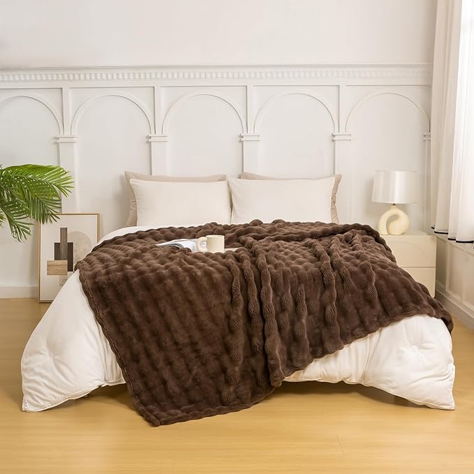 YUSOKI Luxury 3D Bubble Light Weighted Throw Blanket 2.8lb,All Ages,Home Decoration, (Brown,60 * 80inches)
