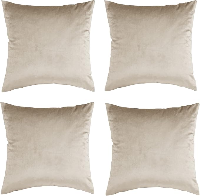 GIGIZAZA Velvet Champagne Throw Pillow Covers Decorative Cushion Covers Pillow Cases Sham for Sofa Couch (20x20inch(50x50cm)-4pcs, Champagne)